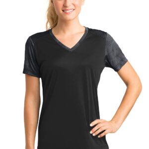 DISCONTINUED  Sport-Tek ®  Ladies CamoHex Colorblock V-Neck Tee. LST371